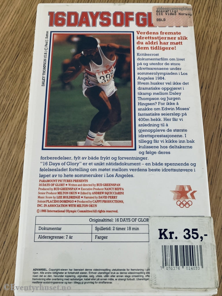 16 Days Of Glory. Vhs Ny I Plast!