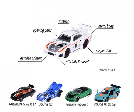 RIDE COOL - Porsche - Pack of 5 Miniature Cars - 1:64