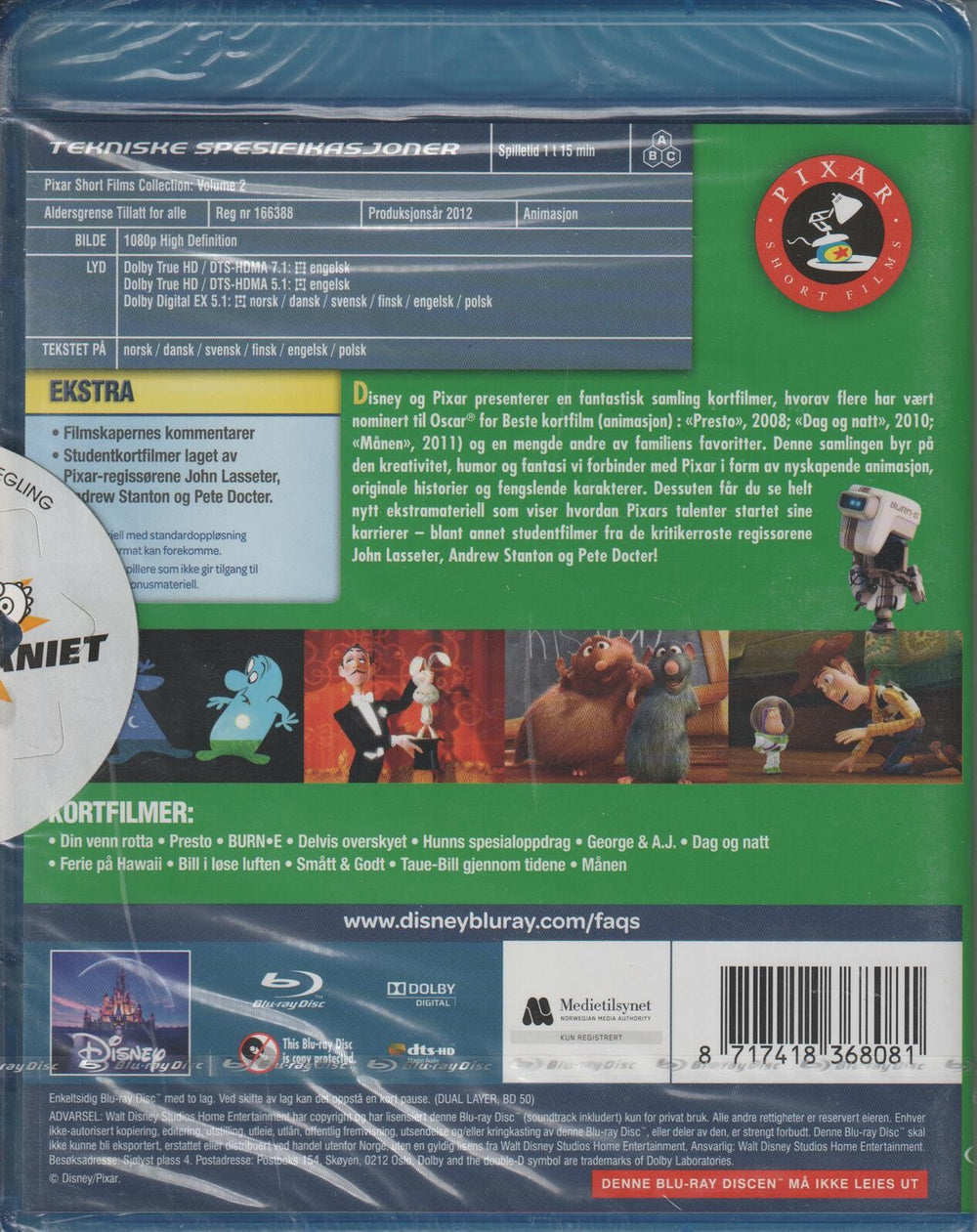 Pixar Short Films Collection 2. 2012. Blu-ray. Ny i plast!