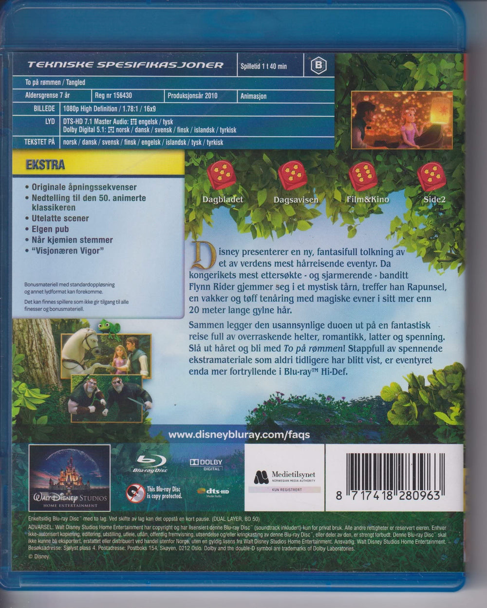 To på rømmen (Tangled). 2010. Blu-ray leiefilm.