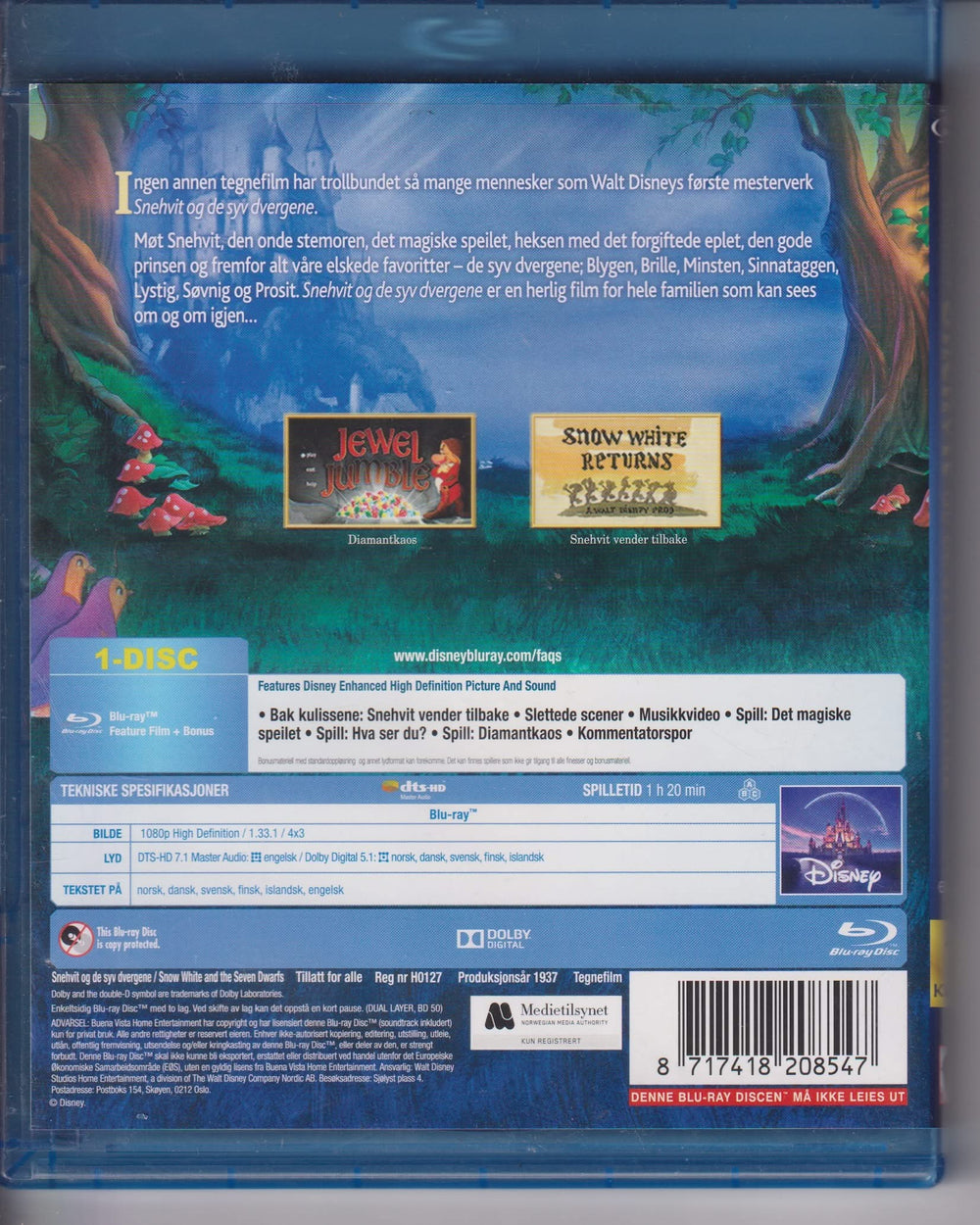 Snehvit og de syv dvergene (Snow White and the Seven Dwarfs). 1937. Blu-ray.