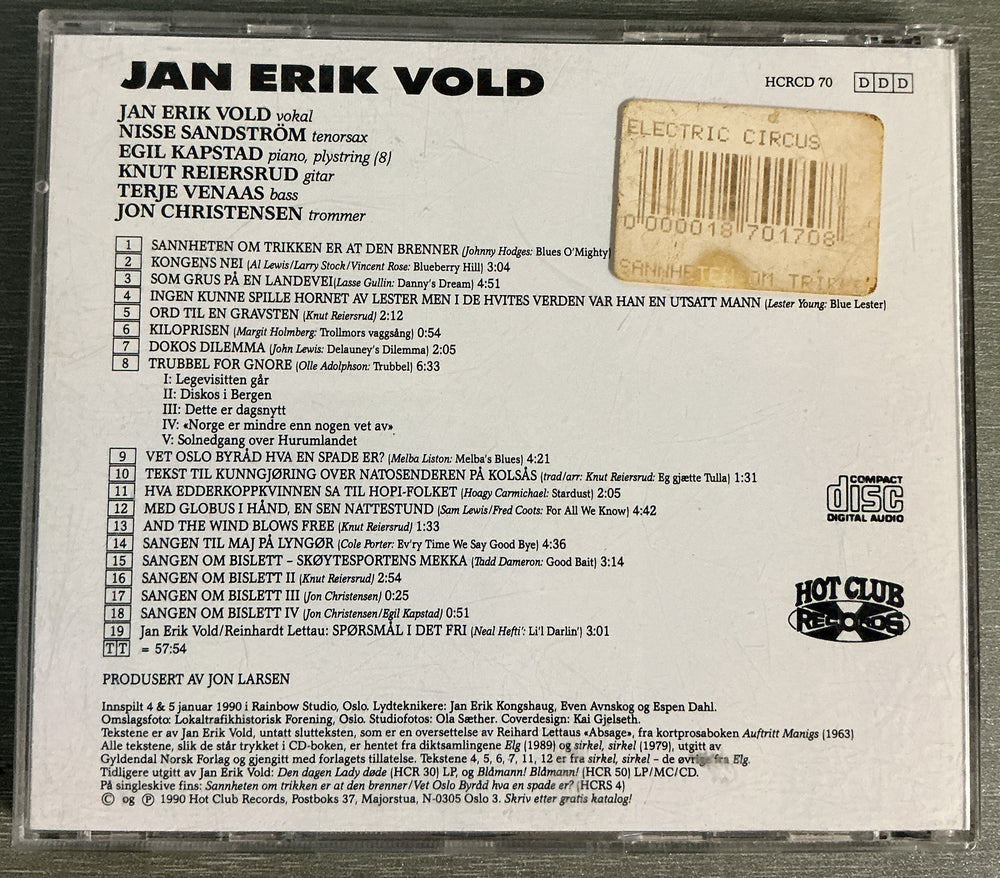 Jan Erik Vold – Sannheten Om Trikken Er At Den Brenner. 1990. CD.