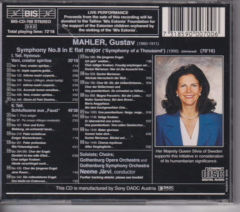 Mahler – Symphony No. 8. Neeme Järvi. 1995. CD.