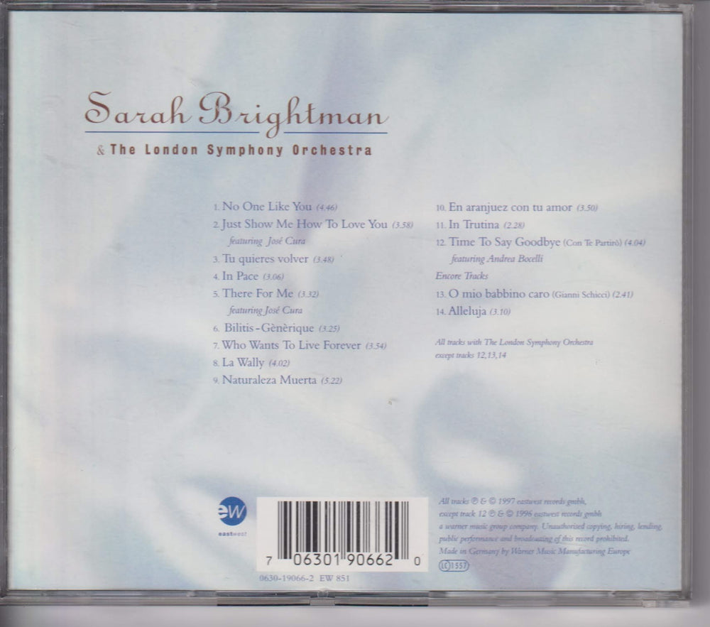 Sarah Brightman & The London Symphony Orchestra – Timeless. 1997. CD.