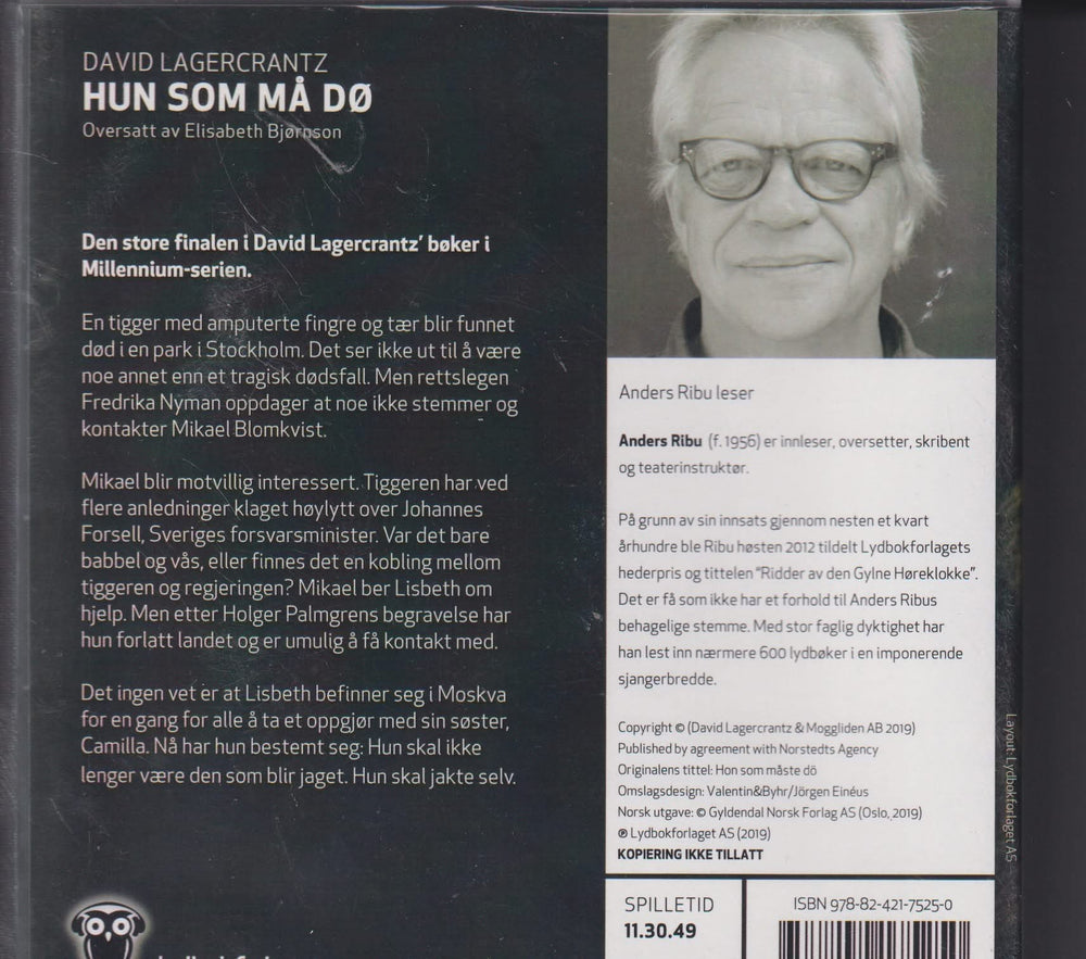David Lagercrantz. Hun som må dø. Lydbok på CD.