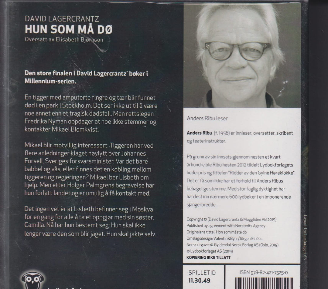 David Lagercrantz. Hun som må dø. Lydbok på CD.