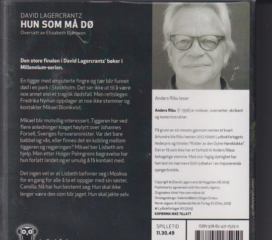David Lagercrantz. Hun som må dø. Lydbok på CD.