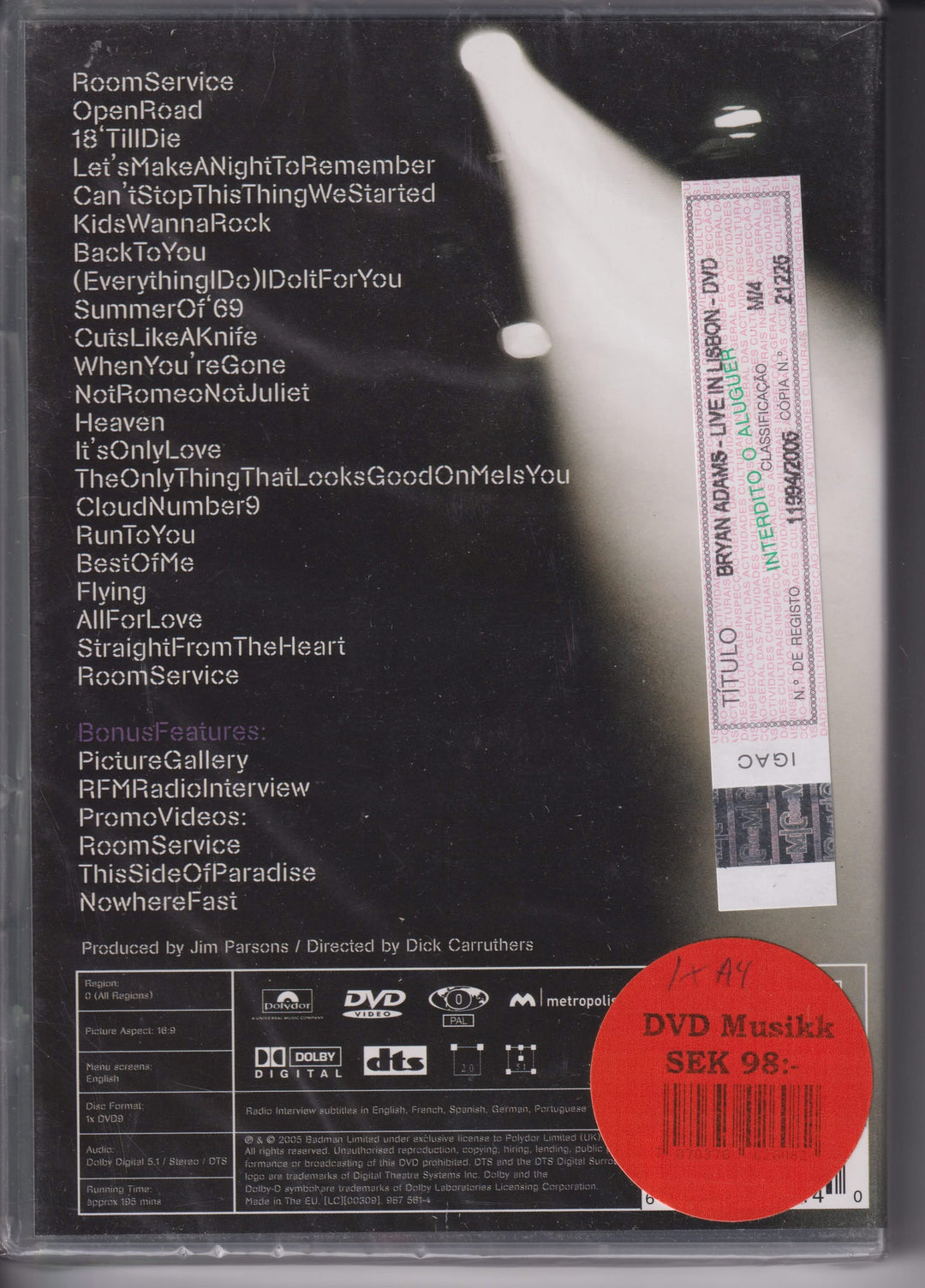 Bryan Adams – Live in Lisbon. 2005. DVD. Ny i plast!