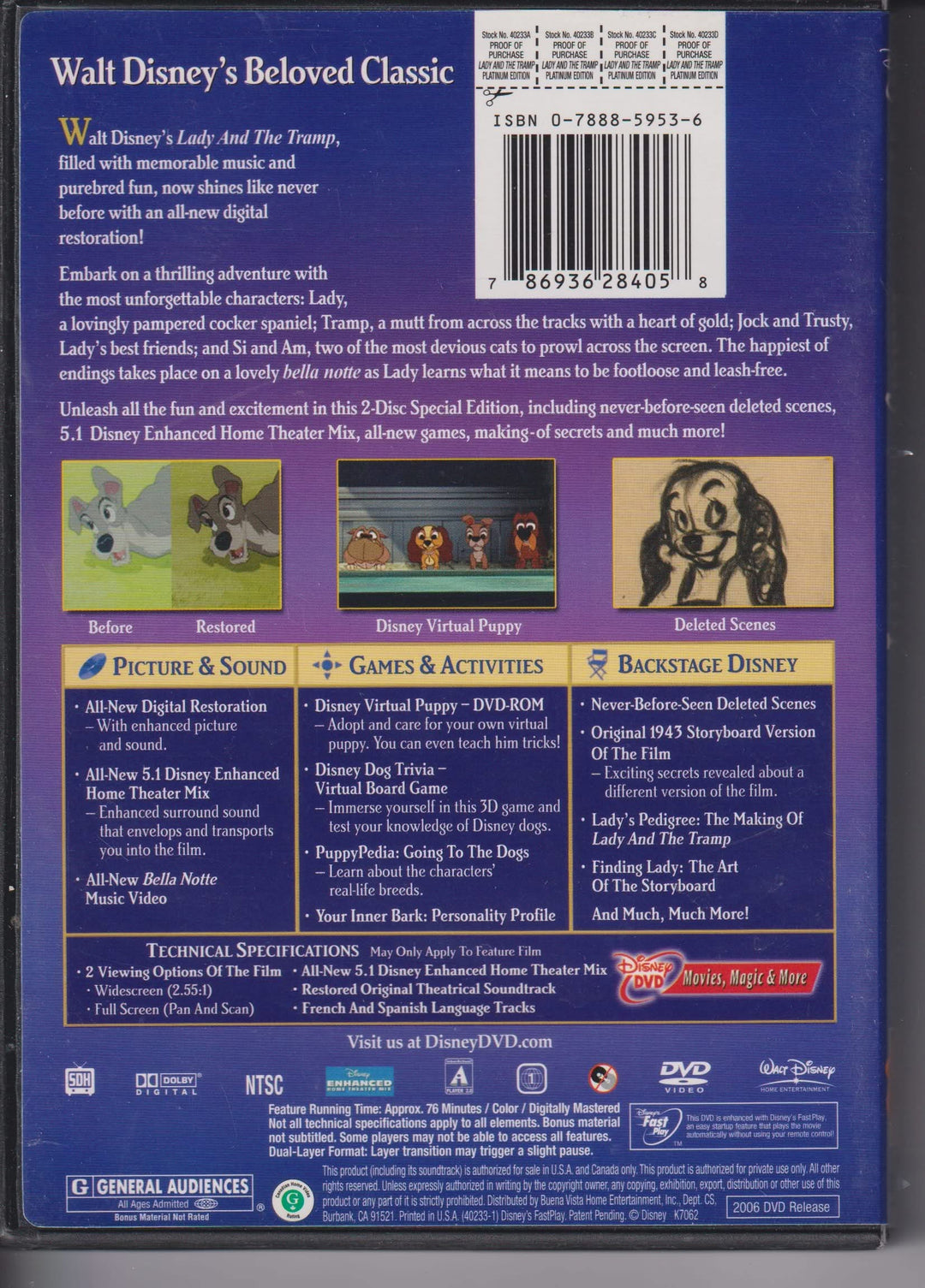 Lady and the Tramp – 50th Anniversary Platinum Edition. 1955. DVD.