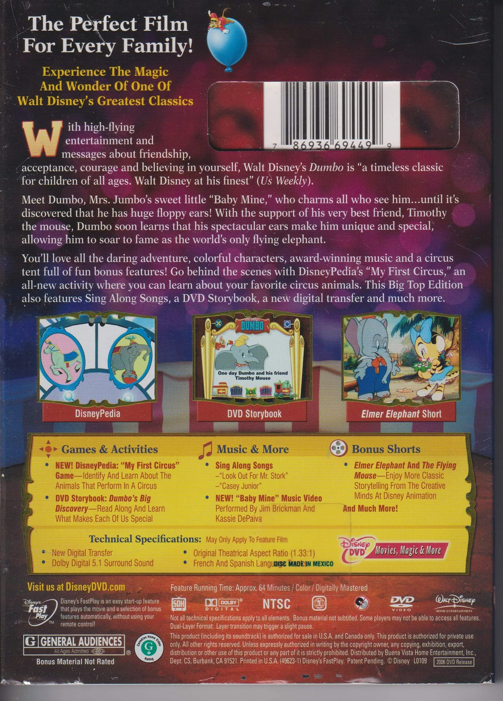 Dumbo – Big Top Edition. 1941. DVD.