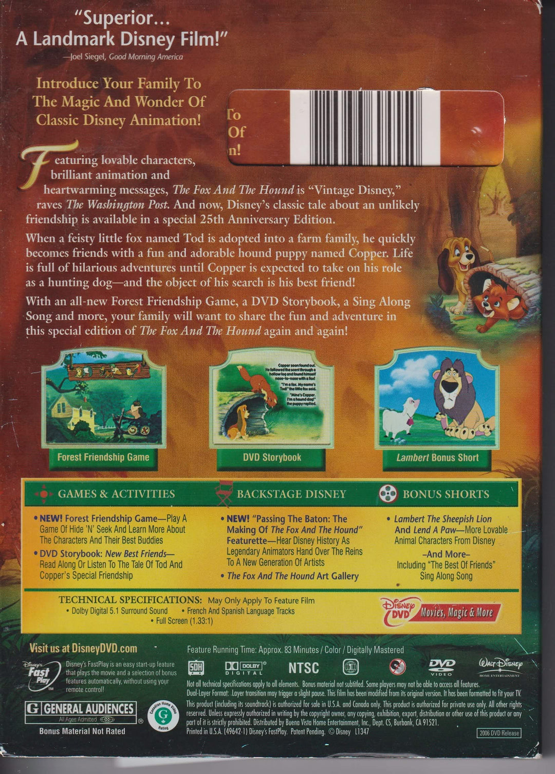 The Fox and the Hound – 25th Anniversary Edition. 1981. DVD.