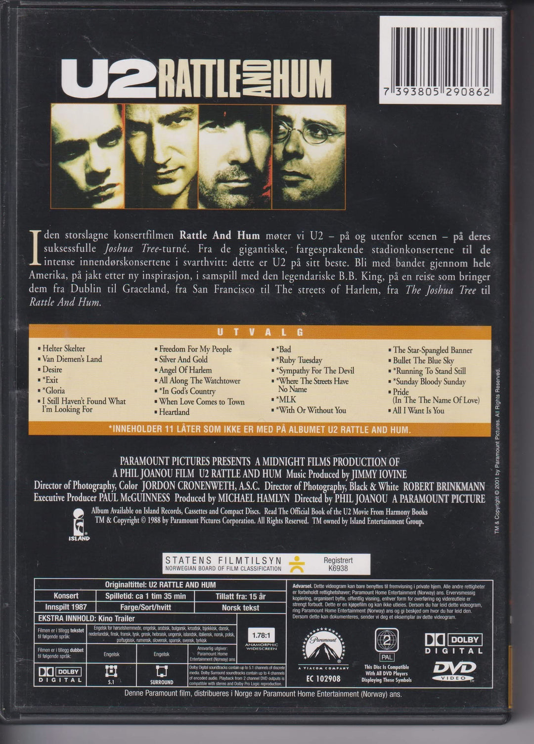 U2 – Rattle and Hum. 1988. DVD.