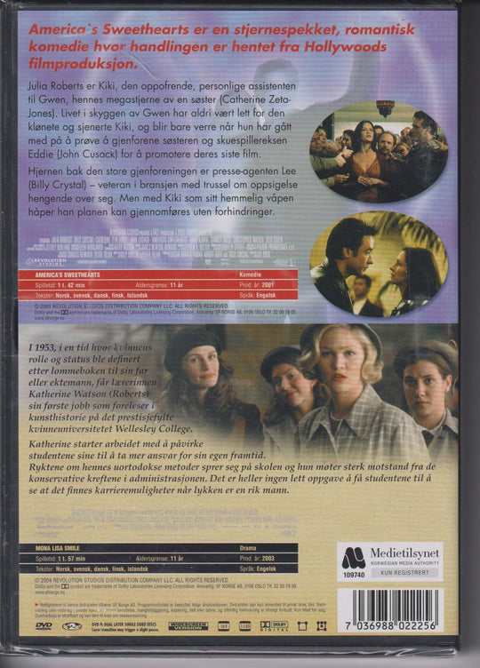 America's Sweethearts / Mona Lisa Smile. DVD. Ny i plast!