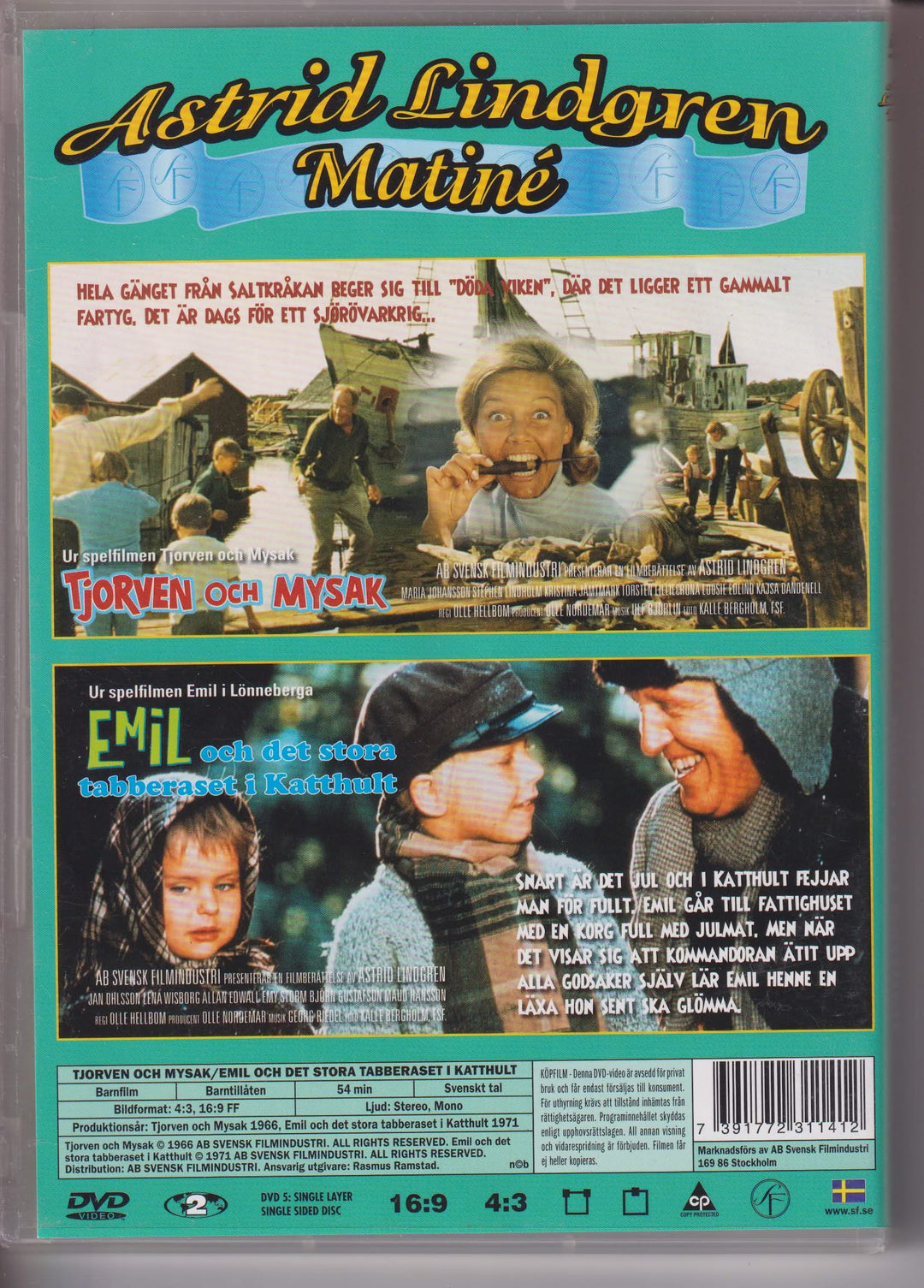 Astrid Lindgren. 1966/1971. Matiné – Tjorven och Mysak / Emil och det stora tabberaset i Katthult. DVD.
