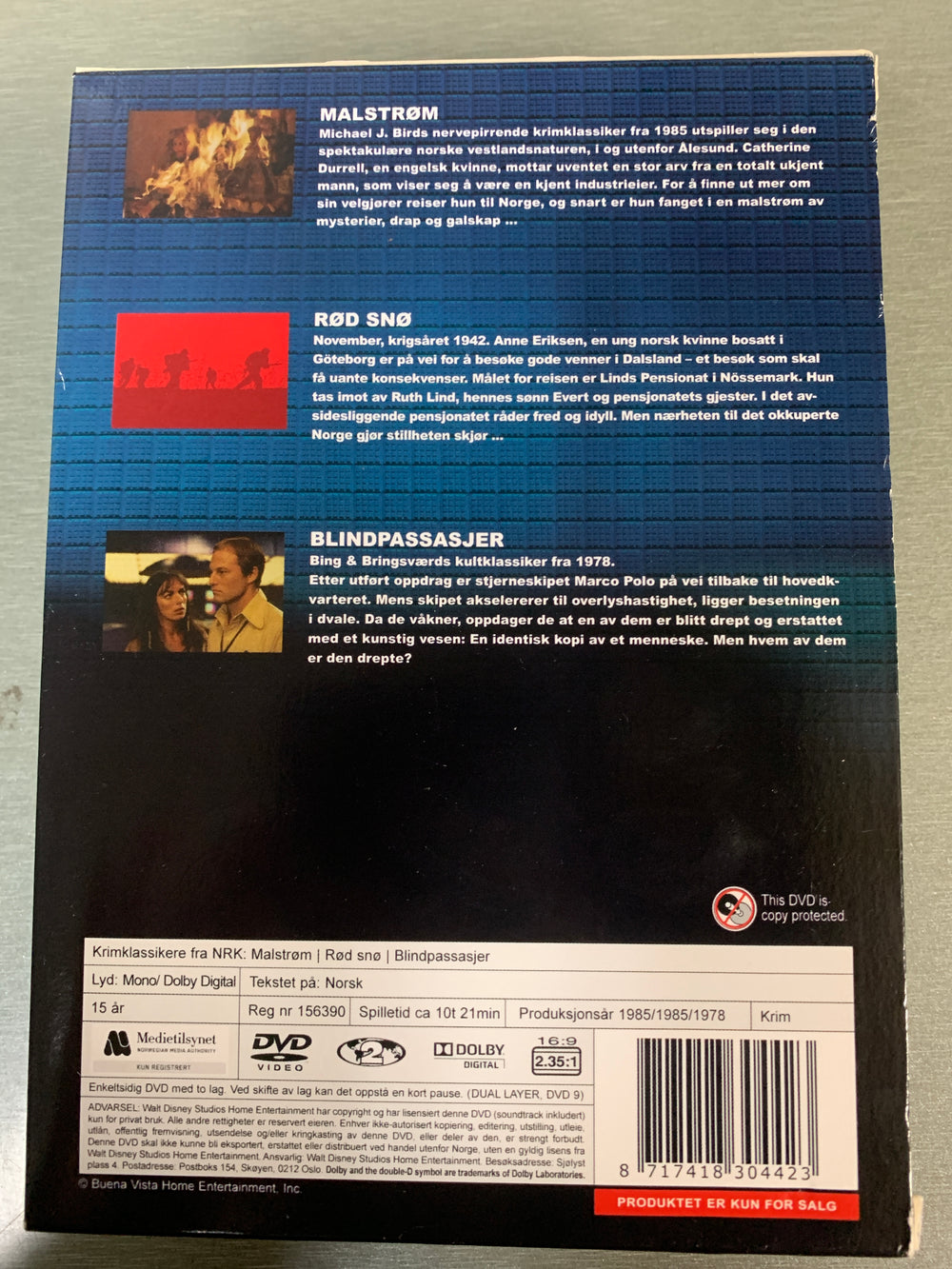 Krimklassikere fra NRK – Malstrøm, Rød snø og Blindpassasjer. 1978–1985. DVD samleboks.