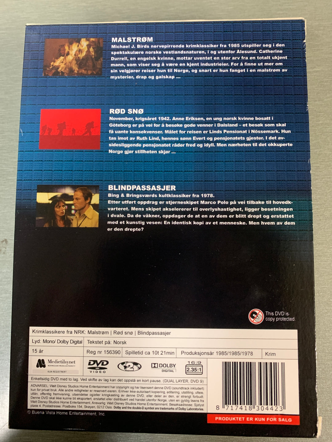 Krimklassikere fra NRK – Malstrøm, Rød snø og Blindpassasjer. 1978–1985. DVD samleboks.