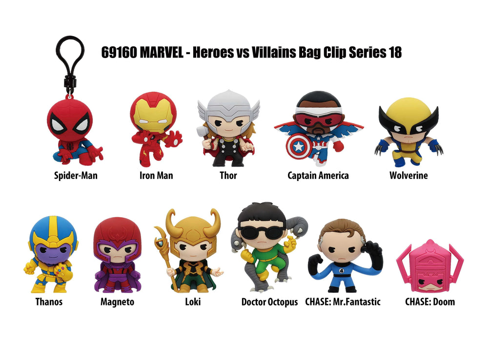 MARVEL HEROES VS VILLAIN -Series 18 -3D Foam Bag Clip (Display 24 Pcs)