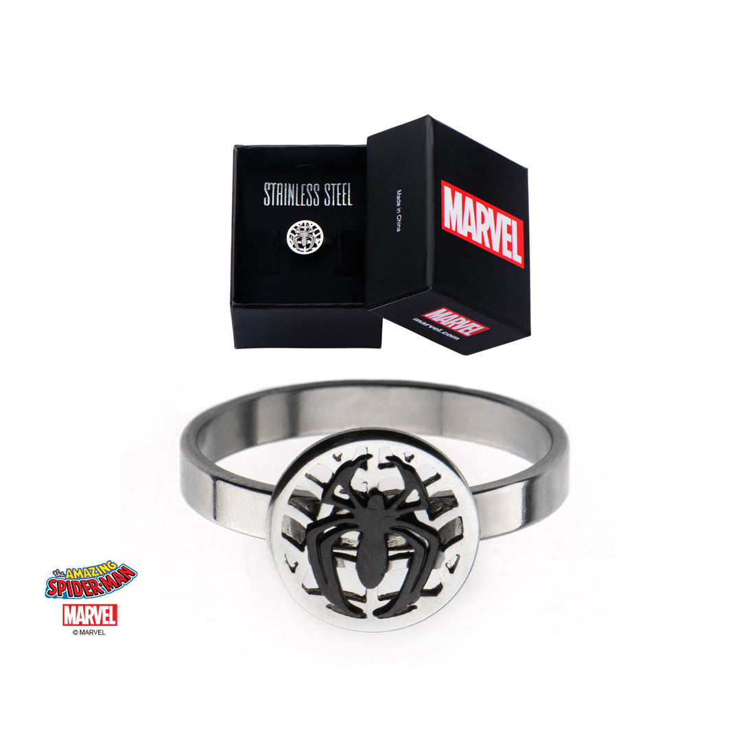 MARVEL - Women's Silver Plated Brass Spider-Man Ring - Size 7
