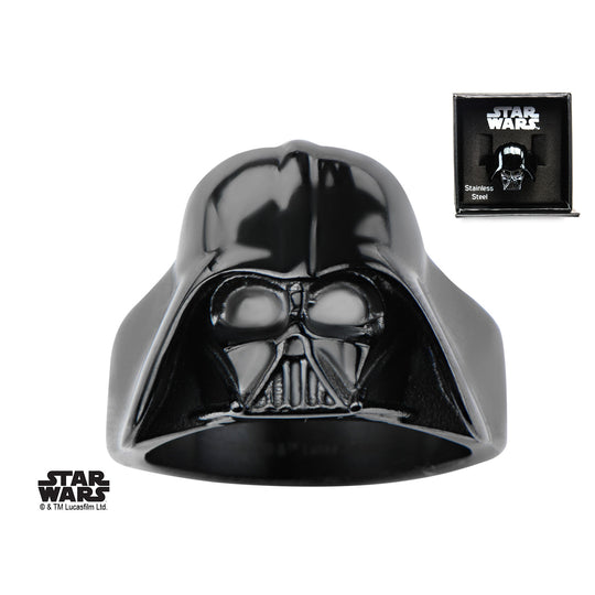STAR WARS - Men's Stainless Steel Black 3D Darth Vader Ring - Size 12