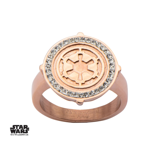 STAR WARS - Women's Stainless Steel Rose Gold Empire Symbol - Size 6