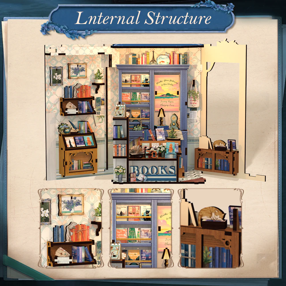 BOOK NOOK KIT - DIY- Literature Bookstore - 186pc + LED Light
