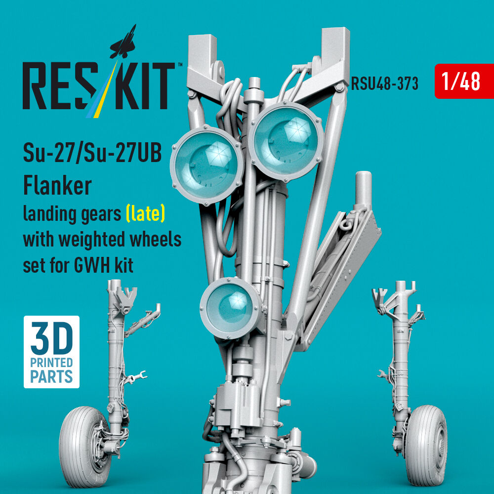 Su-27/Su-27UB Flanker landing gears (late) with weighted wheels set for GWH kit (3D Printed)
