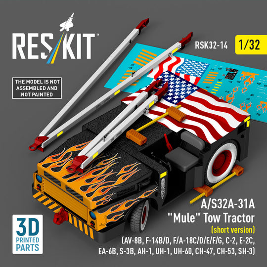 A/S32A-31A Mule Tow Tractor (short version) (AV-8B, F-14B/D, F/A-18C/D/E/F/G, C-2, E-2?, EA-6B, S-3B, AH-1, UH-1, UH-60, CH-47, CH-53, SH-3) (3D Printed model kit)