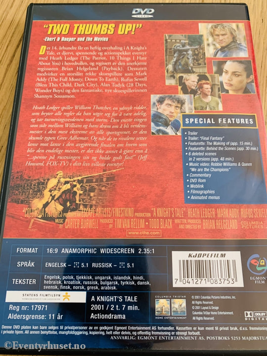 A Knights Tale. 2001. Dvd. Dvd
