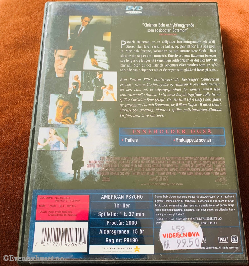 American Psycho. 2000. Dvd. Dvd