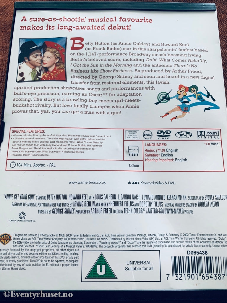 Annie Get Your Gun. 1950. Dvd Snapcase.