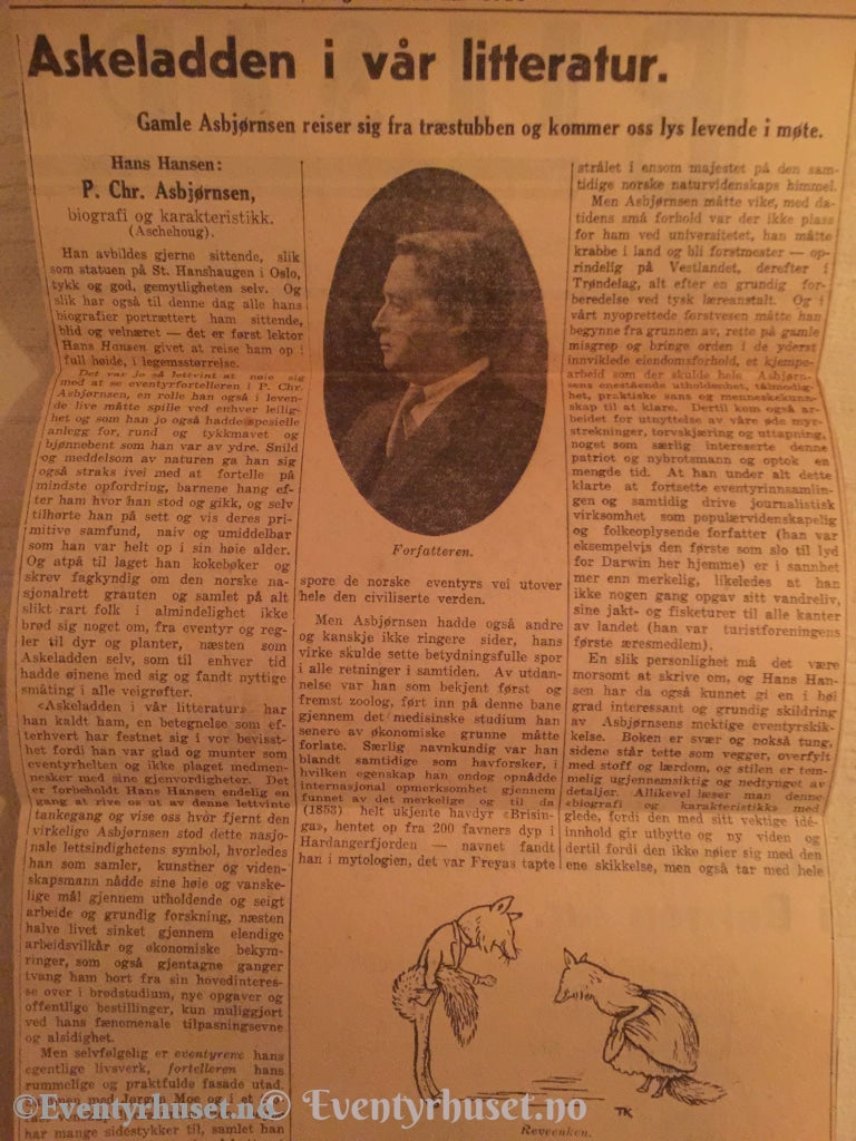 Asbjørnsen Og Moe. 1933. Avisutklipp: Askeladden I Vår Litteratur. Avisutklipp