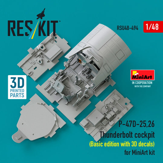 P-47D-25,26 Thunderbolt cockpit (Basic edition with 3D decals) for MiniArt kit (3D Printed)
