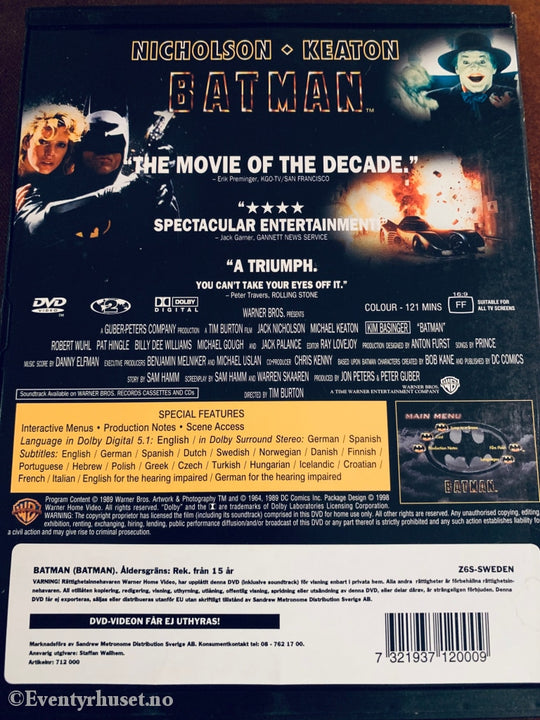Batman. 1989. Dvd Snapcase.