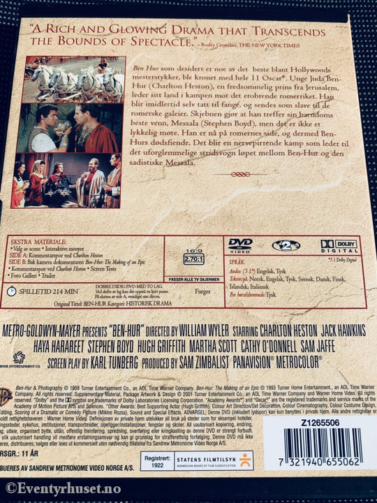 Ben Hur. 1959. Dvd Snapcase.