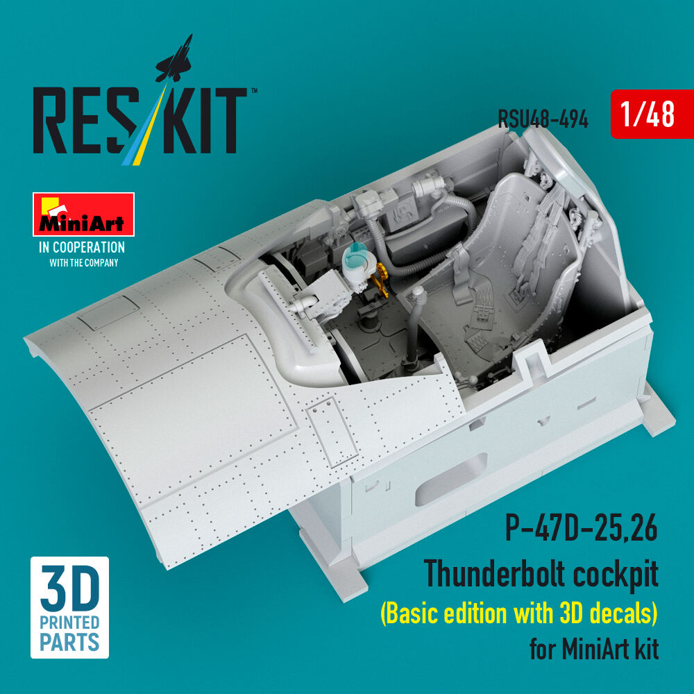 P-47D-25,26 Thunderbolt cockpit (Basic edition with 3D decals) for MiniArt kit (3D Printed)