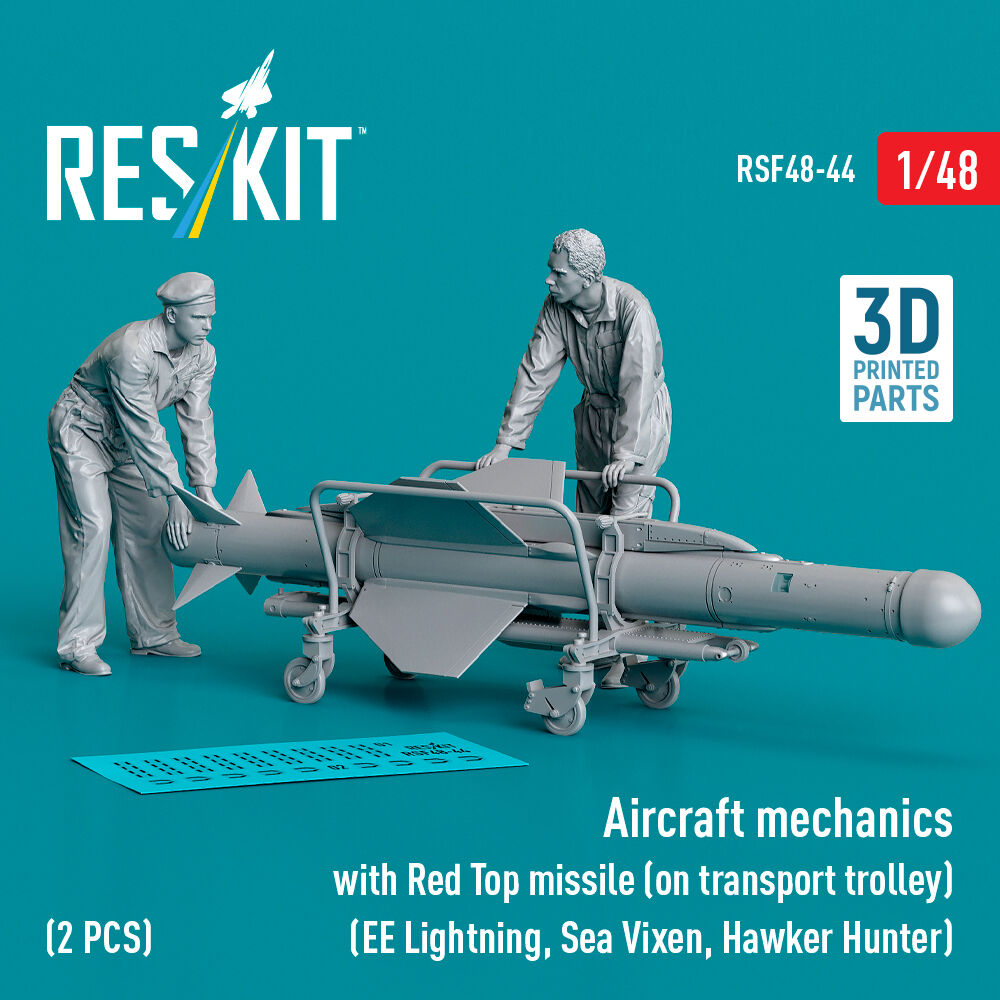 Aircraft mechanics with Red Top missile (on transport trolley) (EE Lightning, Sea Vixen, Hawker Hunter) (2 pcs) (3D Printed)