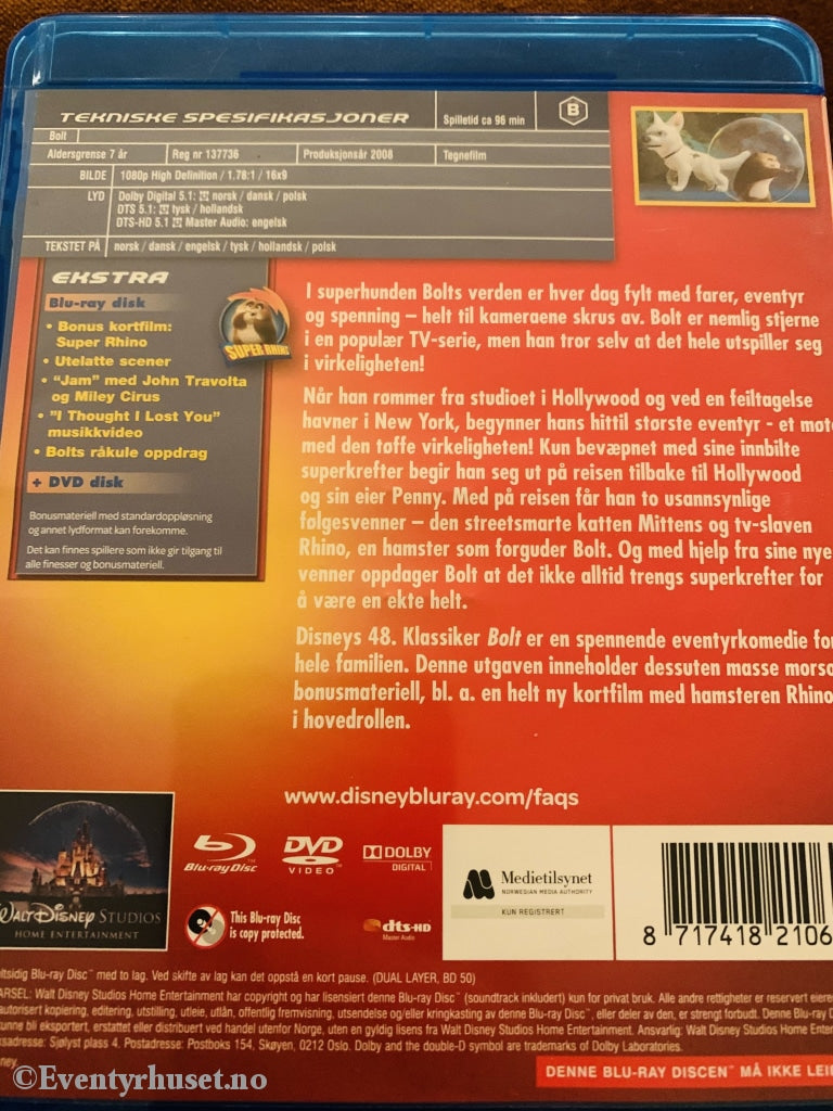 Disney Blu-Ray. Bolt. 2008. Blu-Ray Disc