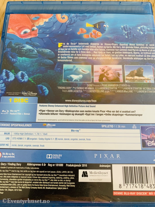 Disney Blu-Ray. Oppdrag Dory. 2016. Blu-Ray Disc