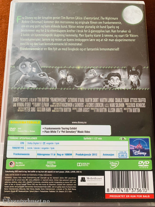 Disney Dvd. Frankenweenie. Dvd