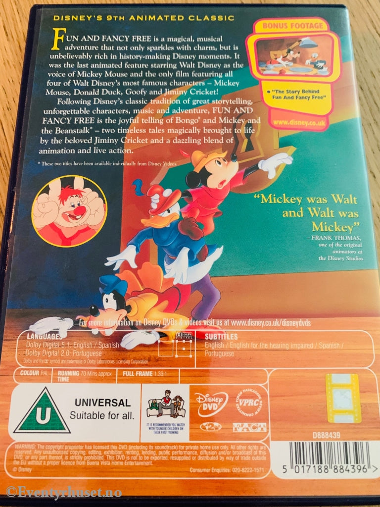 Disney Dvd. Fun And Fancy Free. Dvd
