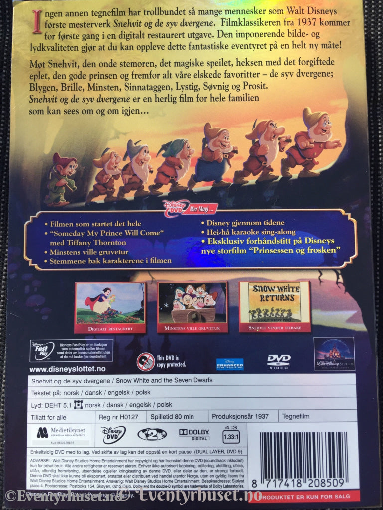 Disney Dvd Gullnummer 01. Snehvit Og De Syv Dvergene.