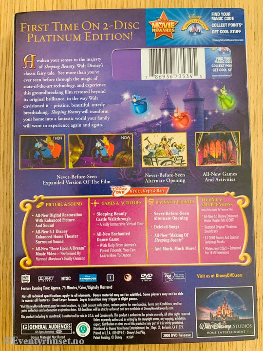 Disney Dvd. Sleeping Beauty (Tornerose). Platinum Edition. 1959. Dvd Slipcase.