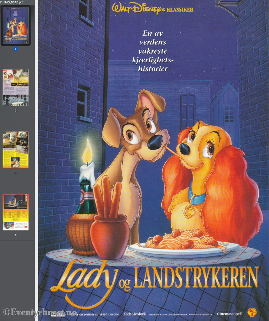 Download: Disney´s Lady Og Landstrykeren. Unik Brosjyre På 4 Sider Med Norsk Tekst (Vaskeseddel).