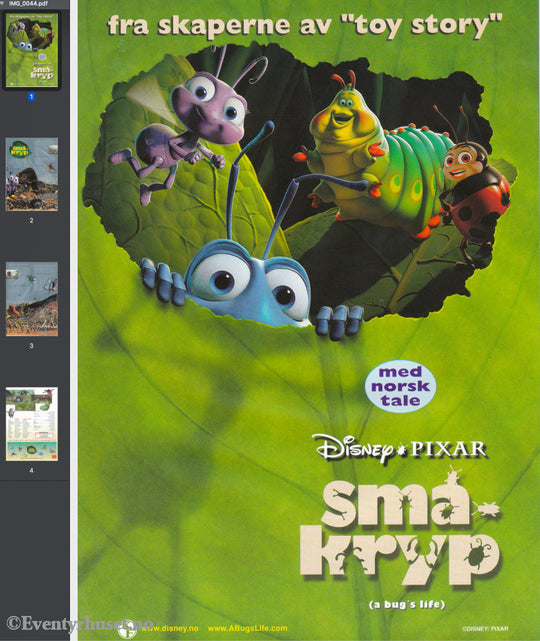 Download: Disney´s Småkryp. Unik Brosjyre På 4 Sider Med Norsk Tekst (Vaskeseddel). Digital Fil I