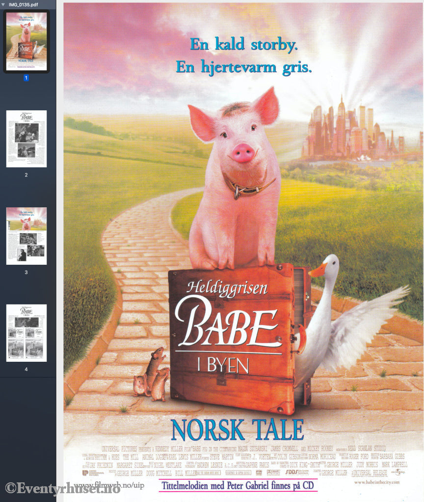Download: Heldiggrisen Babe I Byen. Unik Brosjyre På 4 Sider Med Norsk Tekst (Vaskeseddel). Digital