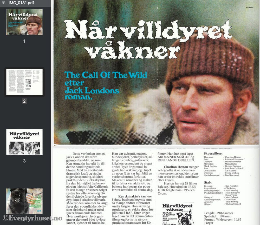 Download: Jack London´s Når Villdyret Våkner. Unik Brosjyre På 4 Sider Med Norsk Tekst