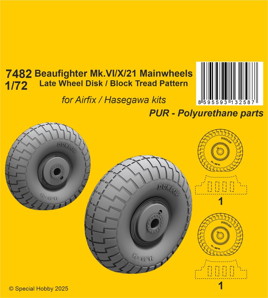 Beaufighter Mk.VI/X/21 Mainwheels - Late Wheel Disk  Block Tread Pattern