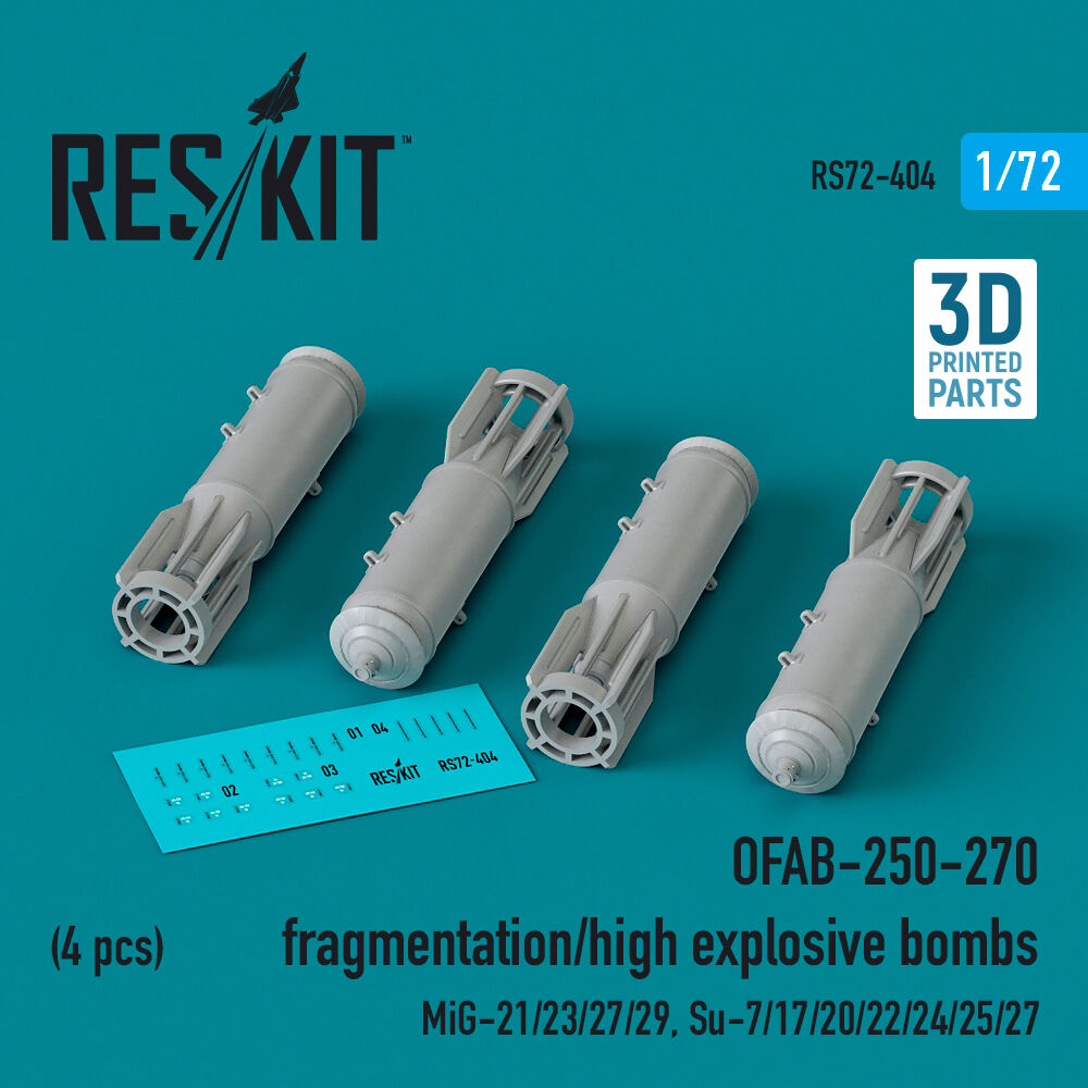 OFAB-250-270 fragmentation/high explosive bombs (4 pcs) (MiG-21/23/27/29, Su-7/17/20/22/24/25/27) (3D Printed)