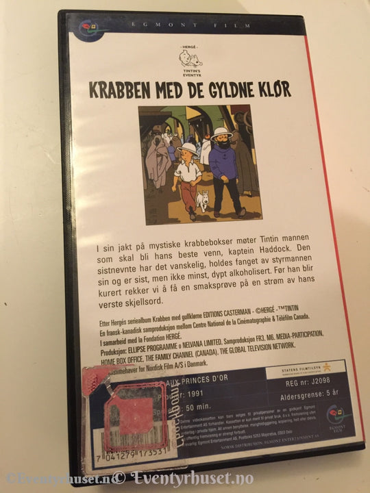 Tintins Eventyr. Krabben Med De Gyldne Klør. 1991. Vhs. Vhs