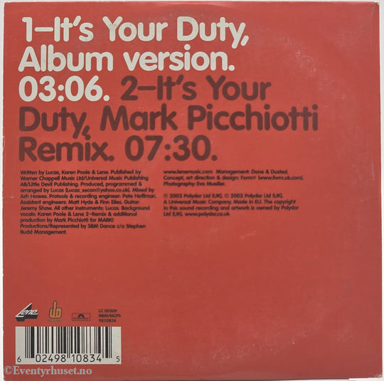 Lene. 2003. It’s Your Duty. CD.